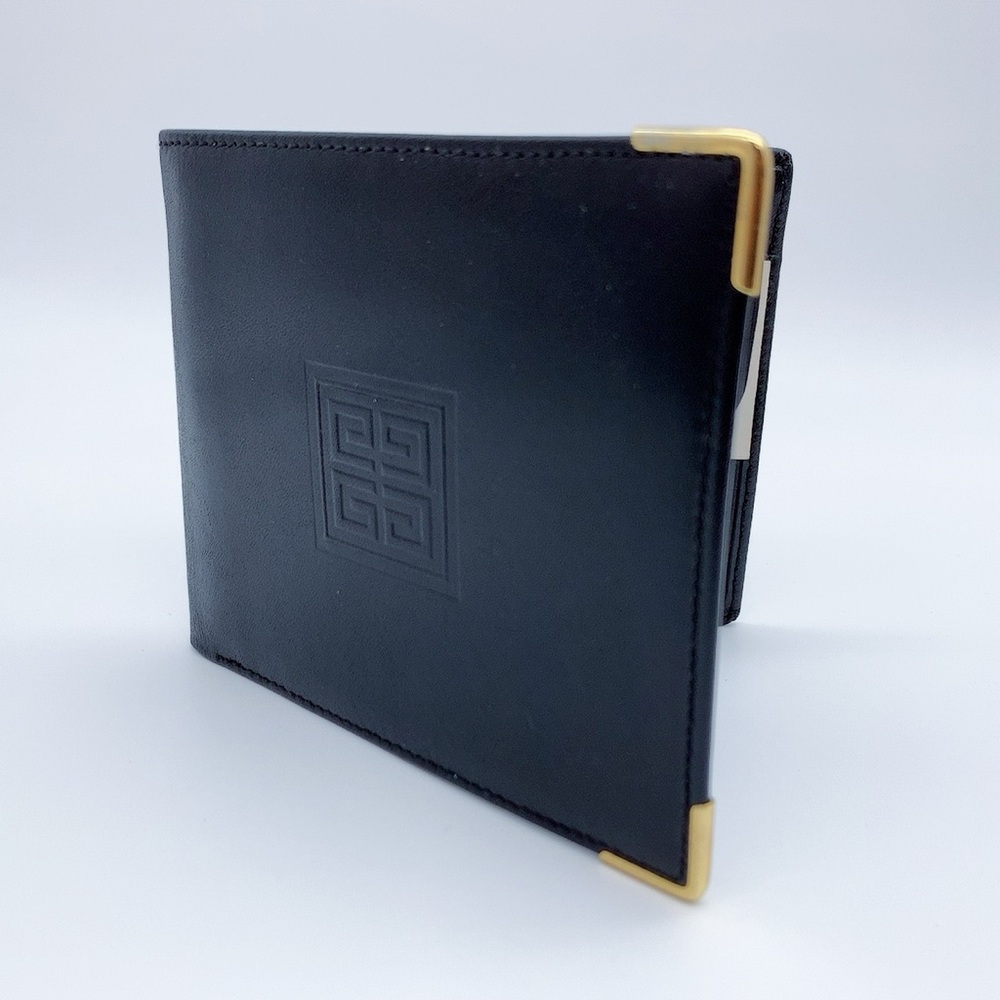 Vintage Givenchy Bi-fold Black Leather Wallet with Gold Accents